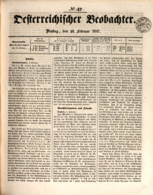 Der Oesterreichische Beobachter Dienstag 16. Februar 1847