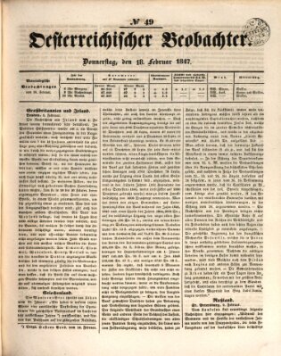 Der Oesterreichische Beobachter Donnerstag 18. Februar 1847