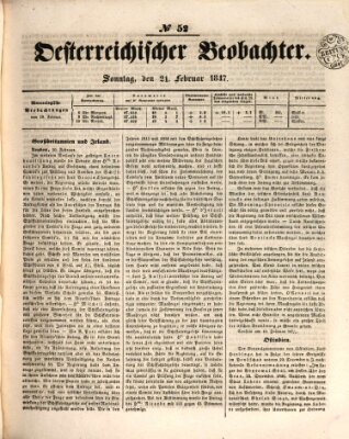 Der Oesterreichische Beobachter Sonntag 21. Februar 1847