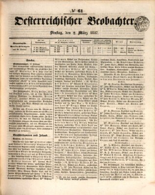 Der Oesterreichische Beobachter Dienstag 2. März 1847