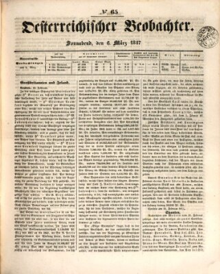 Der Oesterreichische Beobachter Samstag 6. März 1847