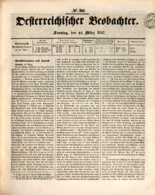 Der Oesterreichische Beobachter Sonntag 21. März 1847