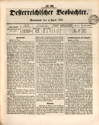 Der Oesterreichische Beobachter Samstag 3. April 1847