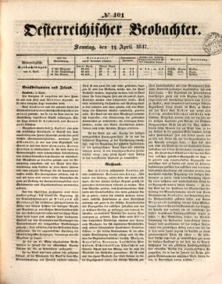 Der Oesterreichische Beobachter Sonntag 11. April 1847