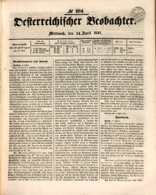 Der Oesterreichische Beobachter Mittwoch 14. April 1847