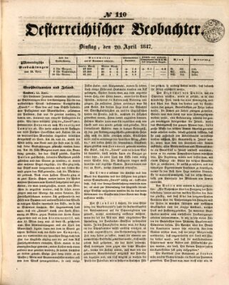 Der Oesterreichische Beobachter Dienstag 20. April 1847