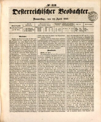 Der Oesterreichische Beobachter Donnerstag 22. April 1847