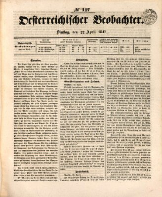 Der Oesterreichische Beobachter Dienstag 27. April 1847