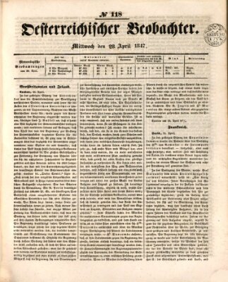 Der Oesterreichische Beobachter Mittwoch 28. April 1847