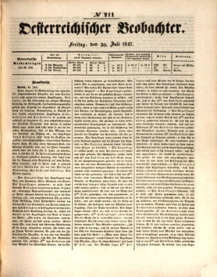 Der Oesterreichische Beobachter Freitag 30. Juli 1847