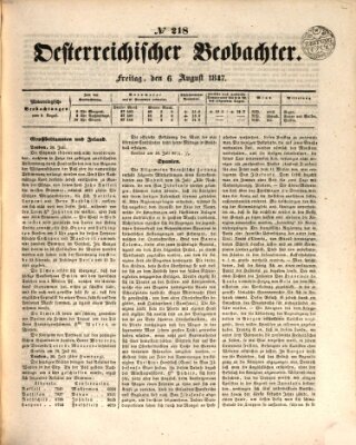 Der Oesterreichische Beobachter Freitag 6. August 1847