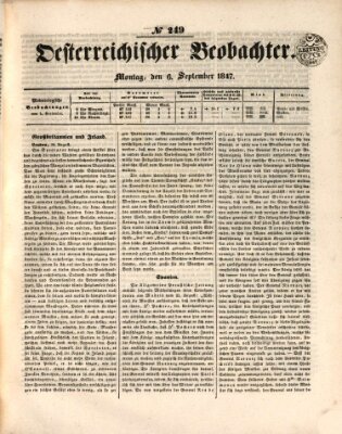 Der Oesterreichische Beobachter Montag 6. September 1847