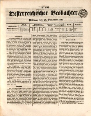 Der Oesterreichische Beobachter Mittwoch 15. September 1847