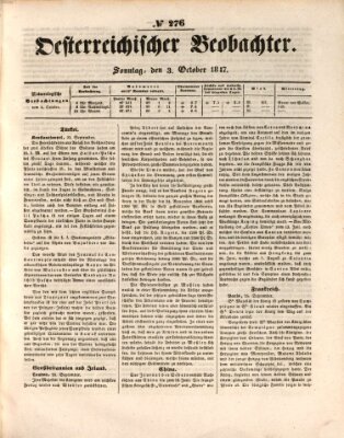 Der Oesterreichische Beobachter Sonntag 3. Oktober 1847