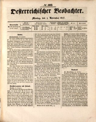 Der Oesterreichische Beobachter Montag 1. November 1847