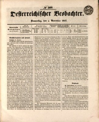 Der Oesterreichische Beobachter Donnerstag 4. November 1847