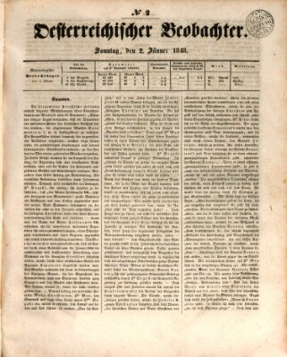 Der Oesterreichische Beobachter Sonntag 2. Januar 1848