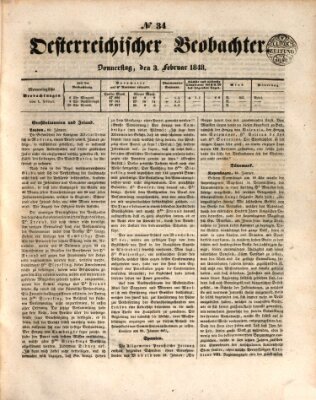 Der Oesterreichische Beobachter Donnerstag 3. Februar 1848