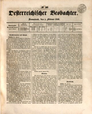 Der Oesterreichische Beobachter Samstag 5. Februar 1848