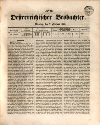 Der Oesterreichische Beobachter Montag 7. Februar 1848