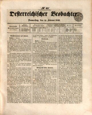 Der Oesterreichische Beobachter Donnerstag 10. Februar 1848