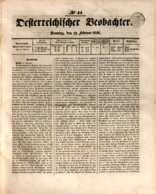 Der Oesterreichische Beobachter Sonntag 13. Februar 1848