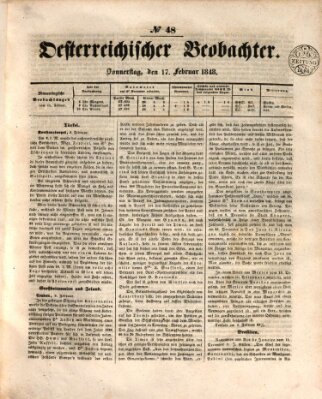 Der Oesterreichische Beobachter Donnerstag 17. Februar 1848