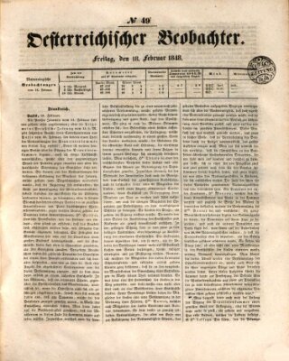 Der Oesterreichische Beobachter Freitag 18. Februar 1848