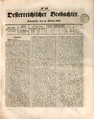 Der Oesterreichische Beobachter Samstag 19. Februar 1848