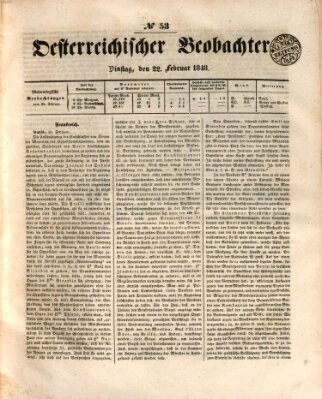 Der Oesterreichische Beobachter Dienstag 22. Februar 1848