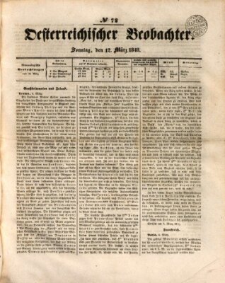 Der Oesterreichische Beobachter Sonntag 12. März 1848