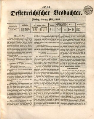 Der Oesterreichische Beobachter Dienstag 21. März 1848