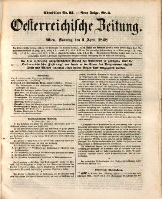 Der Oesterreichische Beobachter Sonntag 2. April 1848