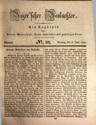 Bayer'scher Beobachter Dienstag 16. Juni 1829