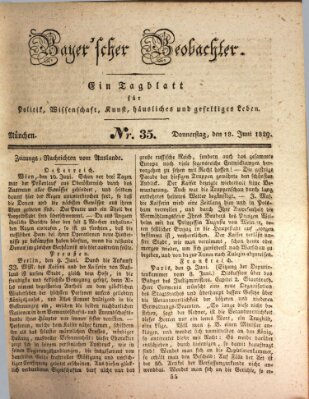 Bayer'scher Beobachter Donnerstag 18. Juni 1829