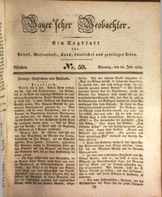 Bayer'scher Beobachter Sonntag 12. Juli 1829