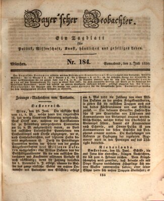 Bayer'scher Beobachter Samstag 3. Juli 1830