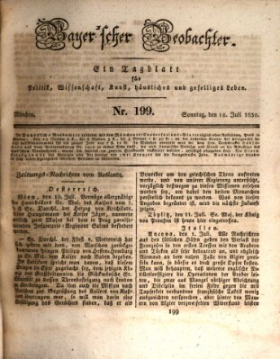 Bayer'scher Beobachter Sonntag 18. Juli 1830