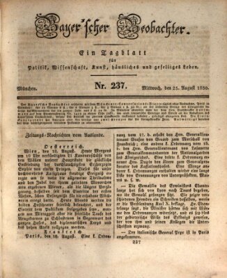 Bayer'scher Beobachter Mittwoch 25. August 1830