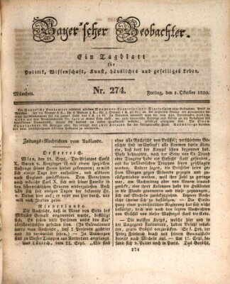 Bayer'scher Beobachter Freitag 1. Oktober 1830