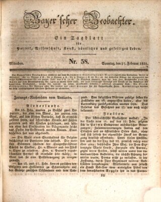 Bayer'scher Beobachter Sonntag 27. Februar 1831