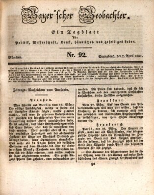 Bayer'scher Beobachter Samstag 2. April 1831