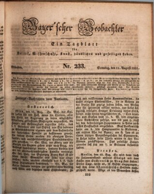 Bayer'scher Beobachter Sonntag 21. August 1831