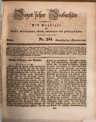 Bayer'scher Beobachter Donnerstag 1. September 1831