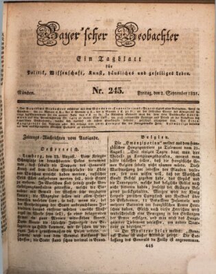 Bayer'scher Beobachter Freitag 2. September 1831