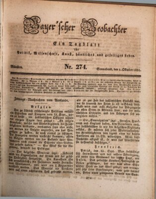 Bayer'scher Beobachter Samstag 1. Oktober 1831