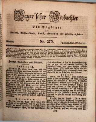 Bayer'scher Beobachter Sonntag 2. Oktober 1831