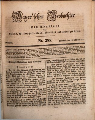 Bayer'scher Beobachter Mittwoch 12. Oktober 1831