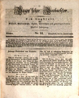 Bayer'scher Beobachter Samstag 12. Januar 1833