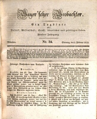 Bayer'scher Beobachter Sonntag 3. Februar 1833